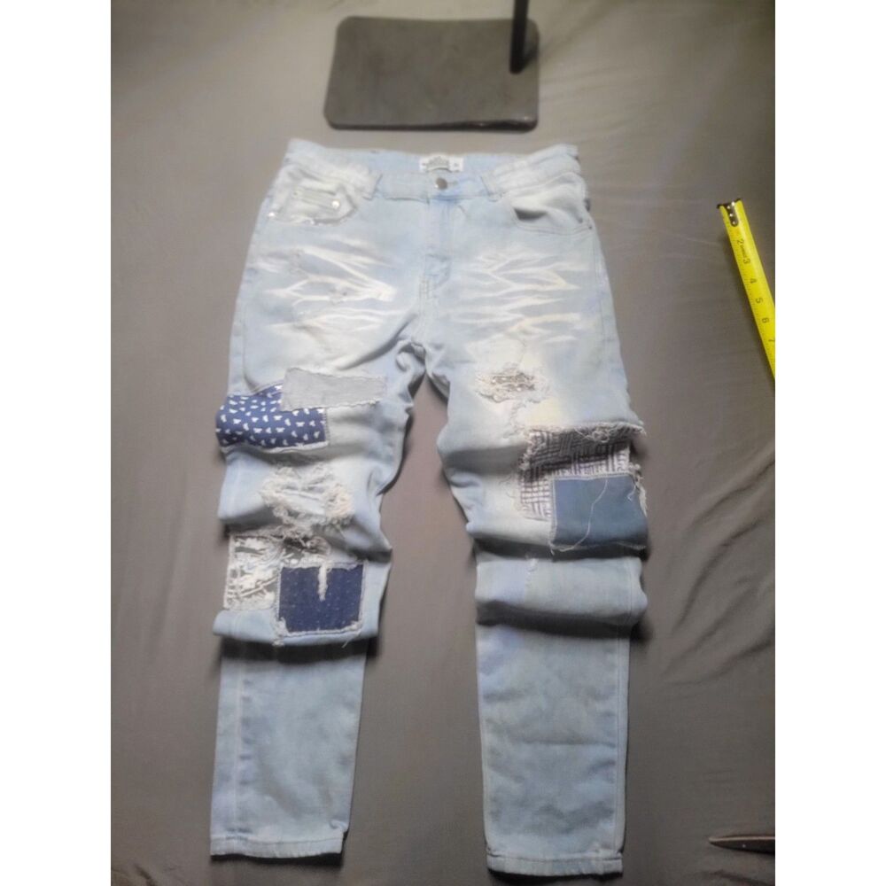 Politics Patchwork Distressed Light Wash Slim Fit Jeans Size 32